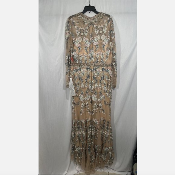 NWT $798 Mac Duggal [ 14 ] Floral Embroidered Long Sleeve Trumpet Gown Nude Q624 - Picture 13 of 16